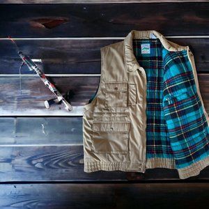 Vintage Flannel Lined Vest Fishing POCKETS Southern Classics South Mountain